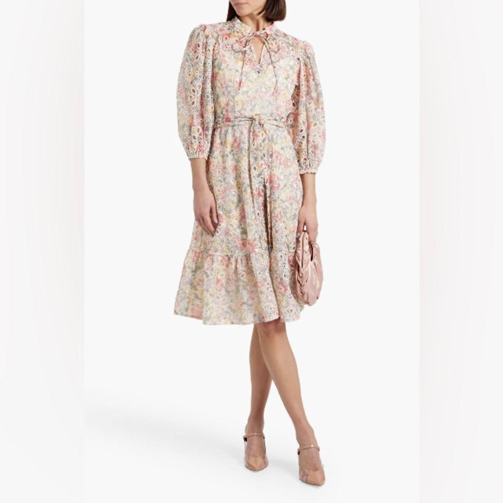 Mikael AGHAL Belted printed broderie anglaise midi dress